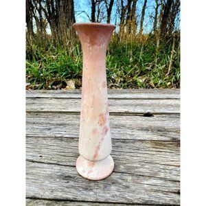 Vintage MCM carved pink/beige soapstone Flower Vase 9"